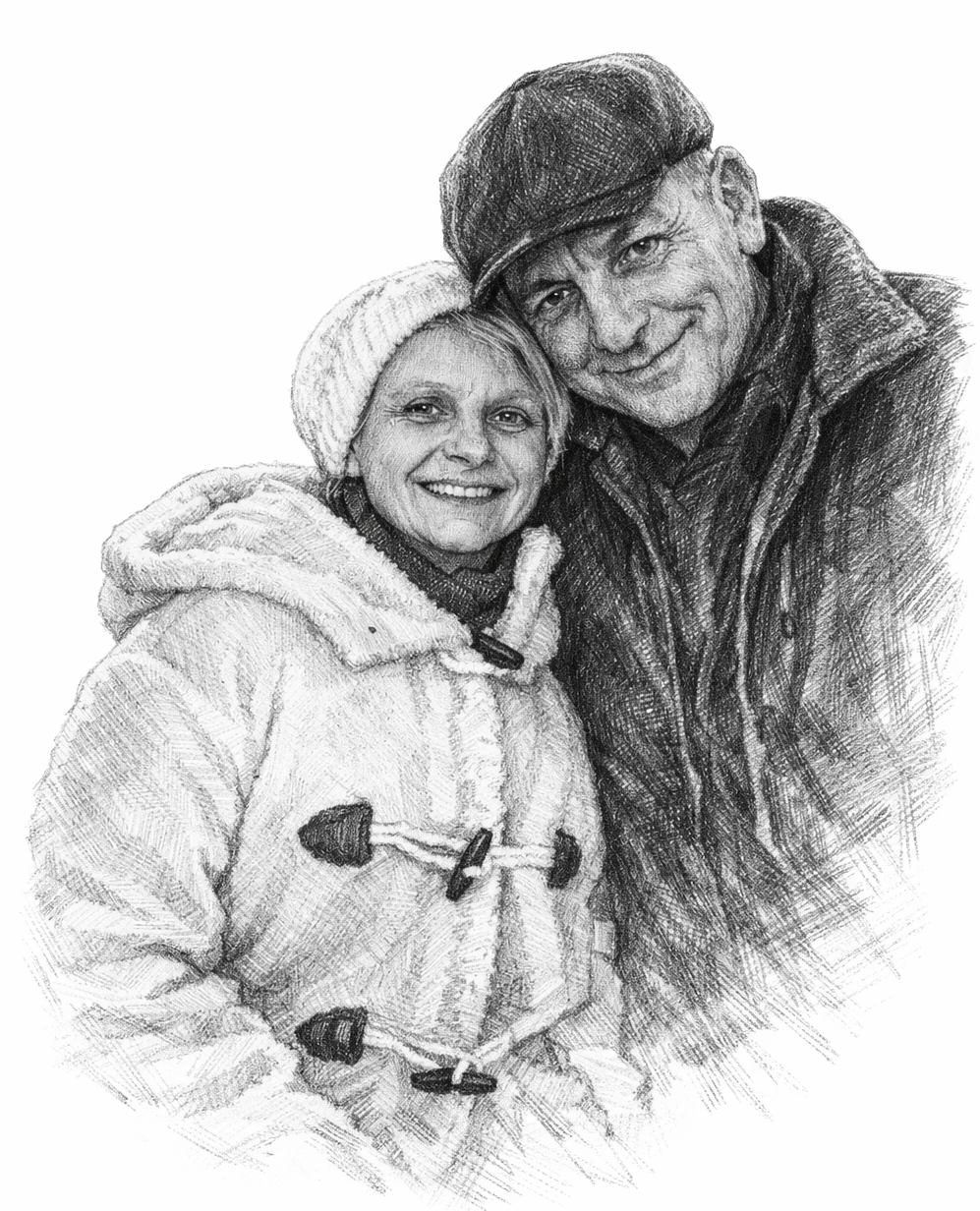Gezeichnetes Portrait von Anke und Andreas Fischer